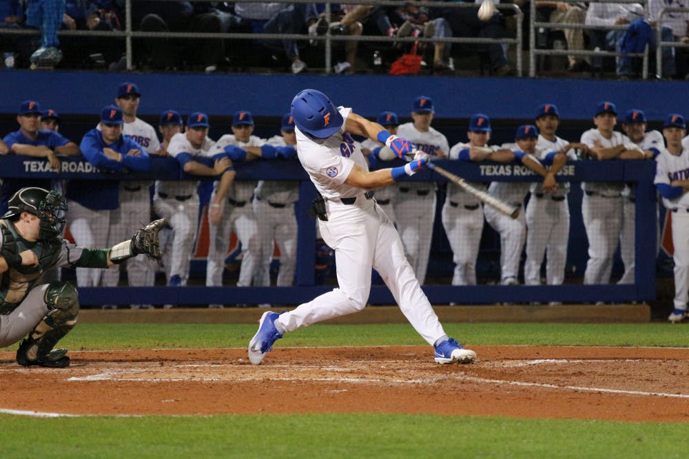 <p>Right fielder Wil Dalton drove in the winning runs in Florida's 3-1 victory over Missouri on Friday. </p>