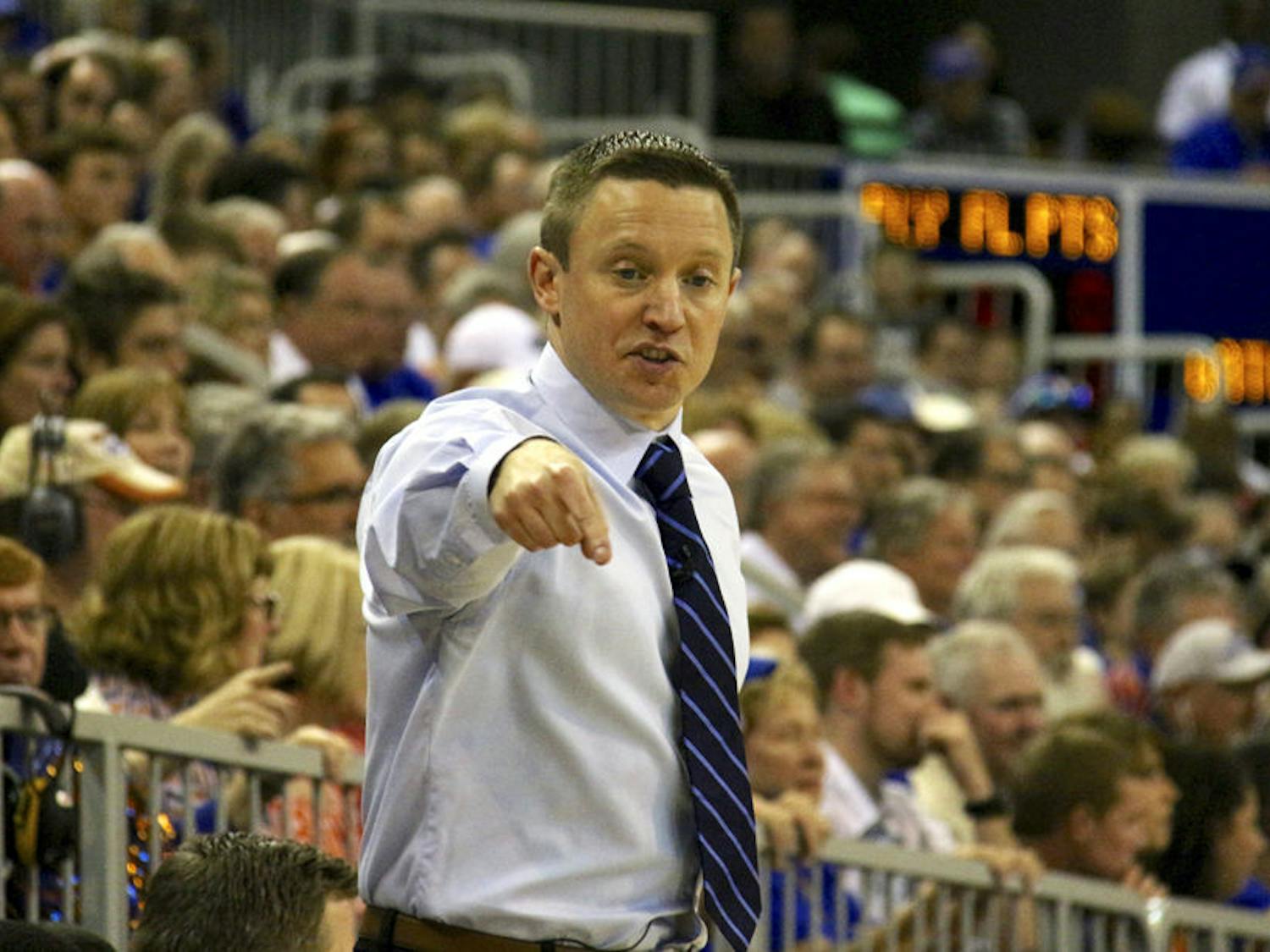 UF coach Mike White calls out a play during Florida's 87-83 win over Arkansas on Feb. 3, 2016, in the O'Connell Center. 