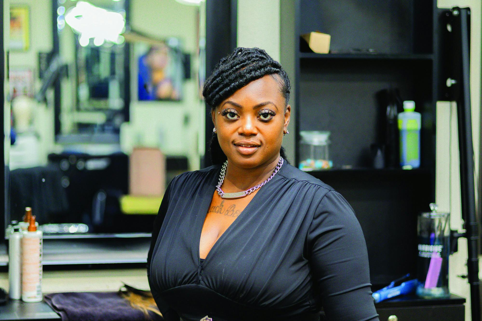 Dennayce Mavin at Salon Syx, where she works, on Friday, Aug. 22, 2025.