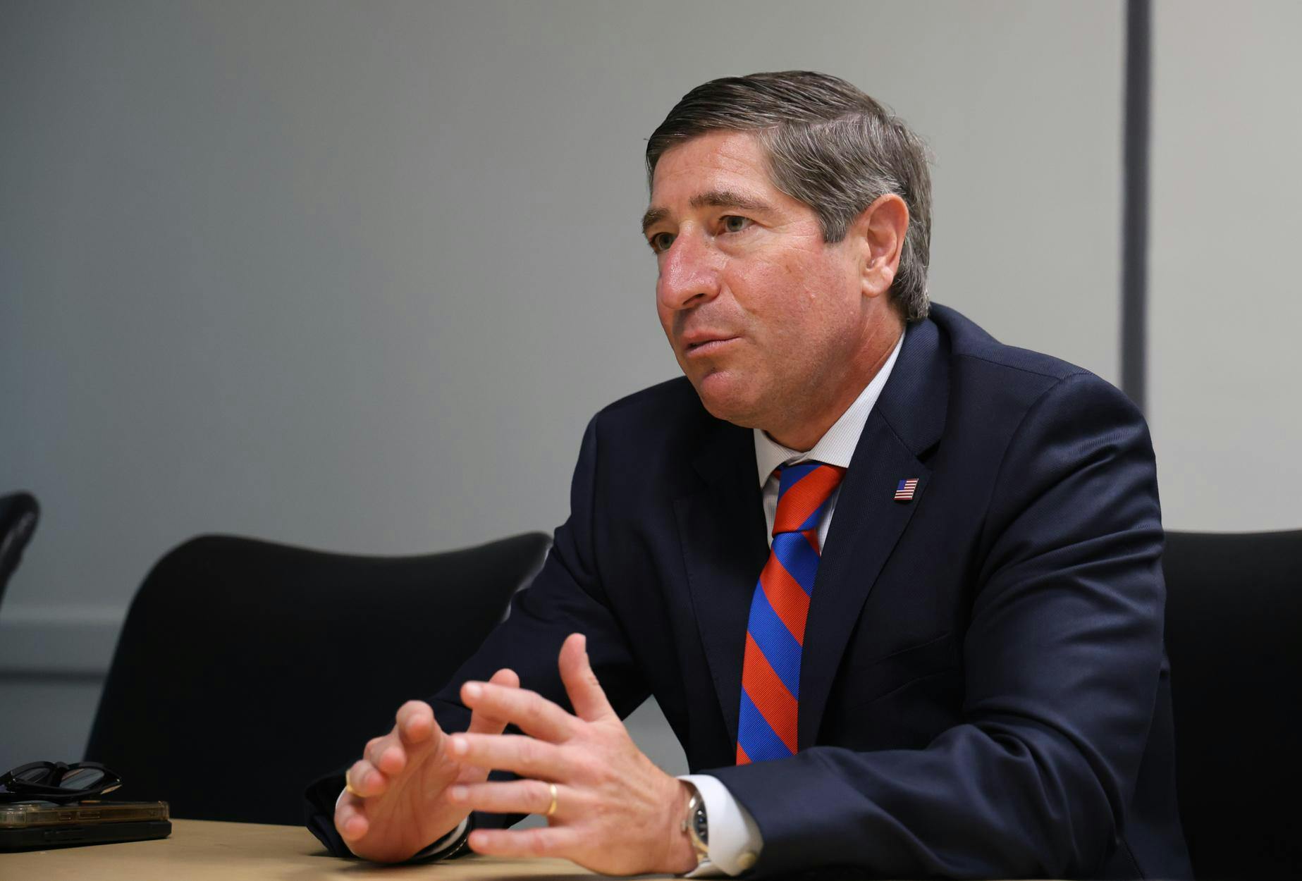 Director of the US Office of Personnel Management Scott Kupor gives an interview to Alligator reporter Alexa Ryan on Tuesday, Sept. 15, 2026, in Gainesville, Fla.