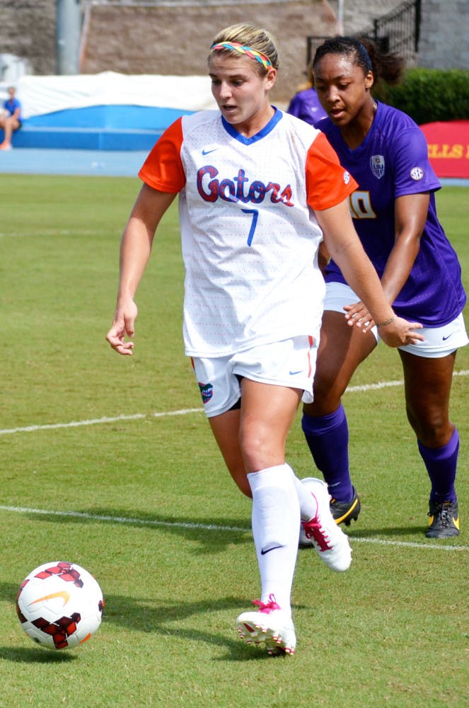 Freshman forward Savannah Jordan dribbles the ball during Florida's 3-0 victory against LSU on Oct. 20 at James G. Pressly Stadium.