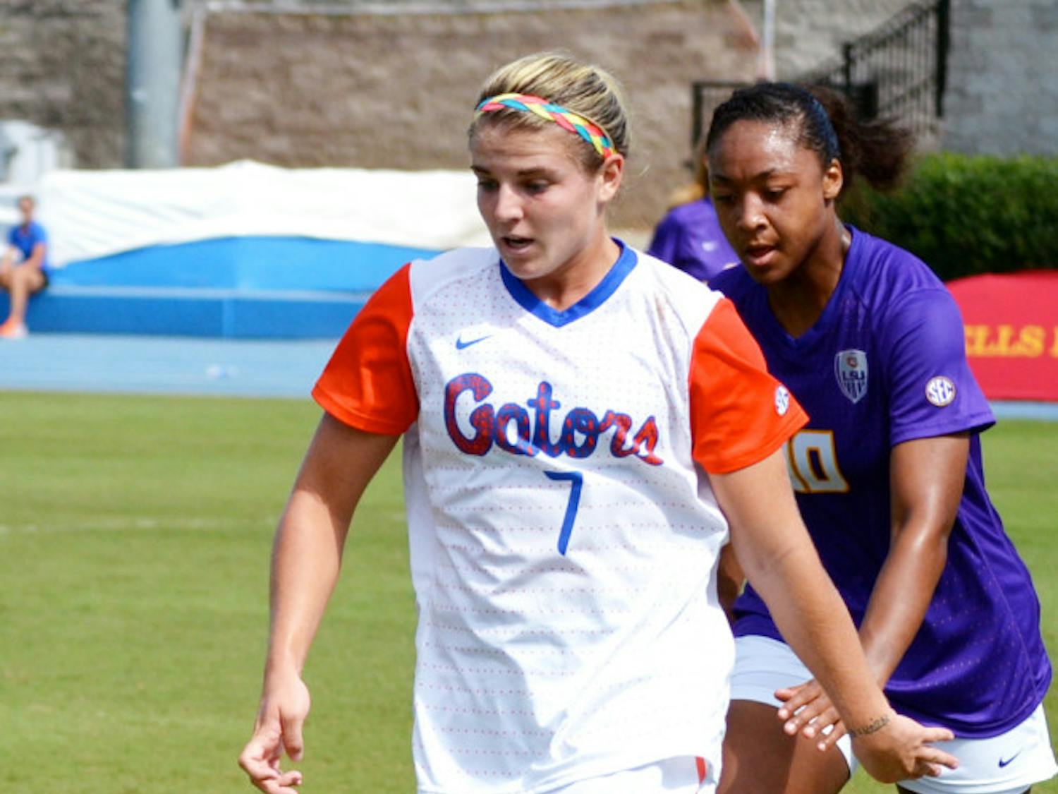 Freshman forward Savannah Jordan dribbles the ball during Florida's 3-0 victory against LSU on Oct. 20 at James G. Pressly Stadium.