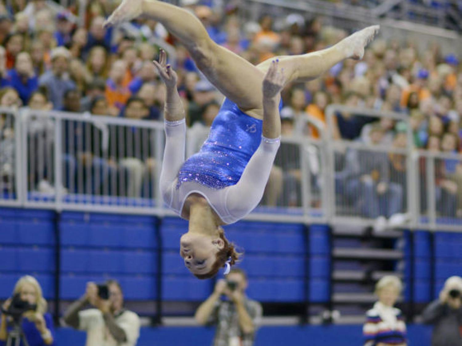 Bridget Sloan performs on the balance beam during Florida’s win against Georgia on Jan. 24 in the O’Connell Center.&nbsp;