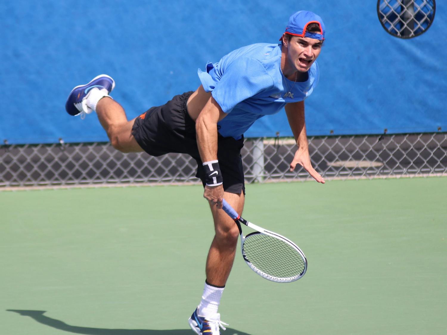 Captain Duarte Vale follows through a serve against Auburn on February 21. Vale and the Gators were named the No. 1 seed in the country ahead of Regionals.