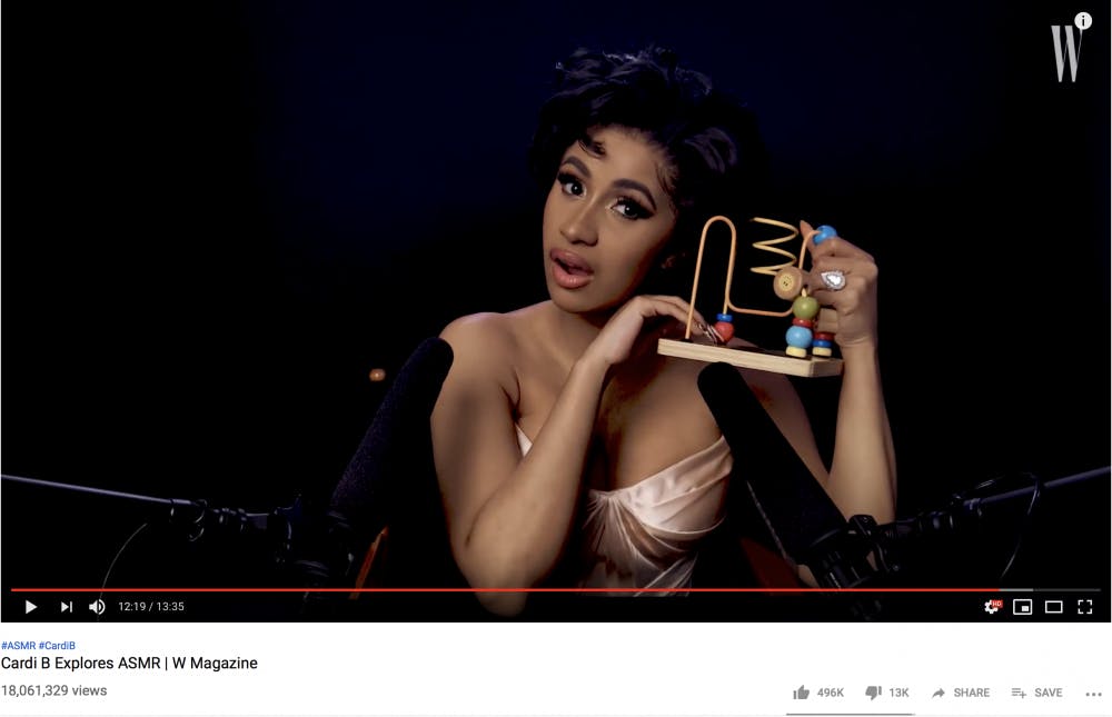 Rapper Cardi B tris autonomous sensory meridian response, or ASMR, during a W Magazine video. 