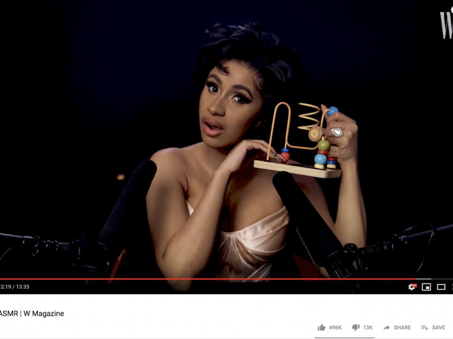 Rapper Cardi B tris autonomous sensory meridian response, or ASMR, during a W Magazine video.