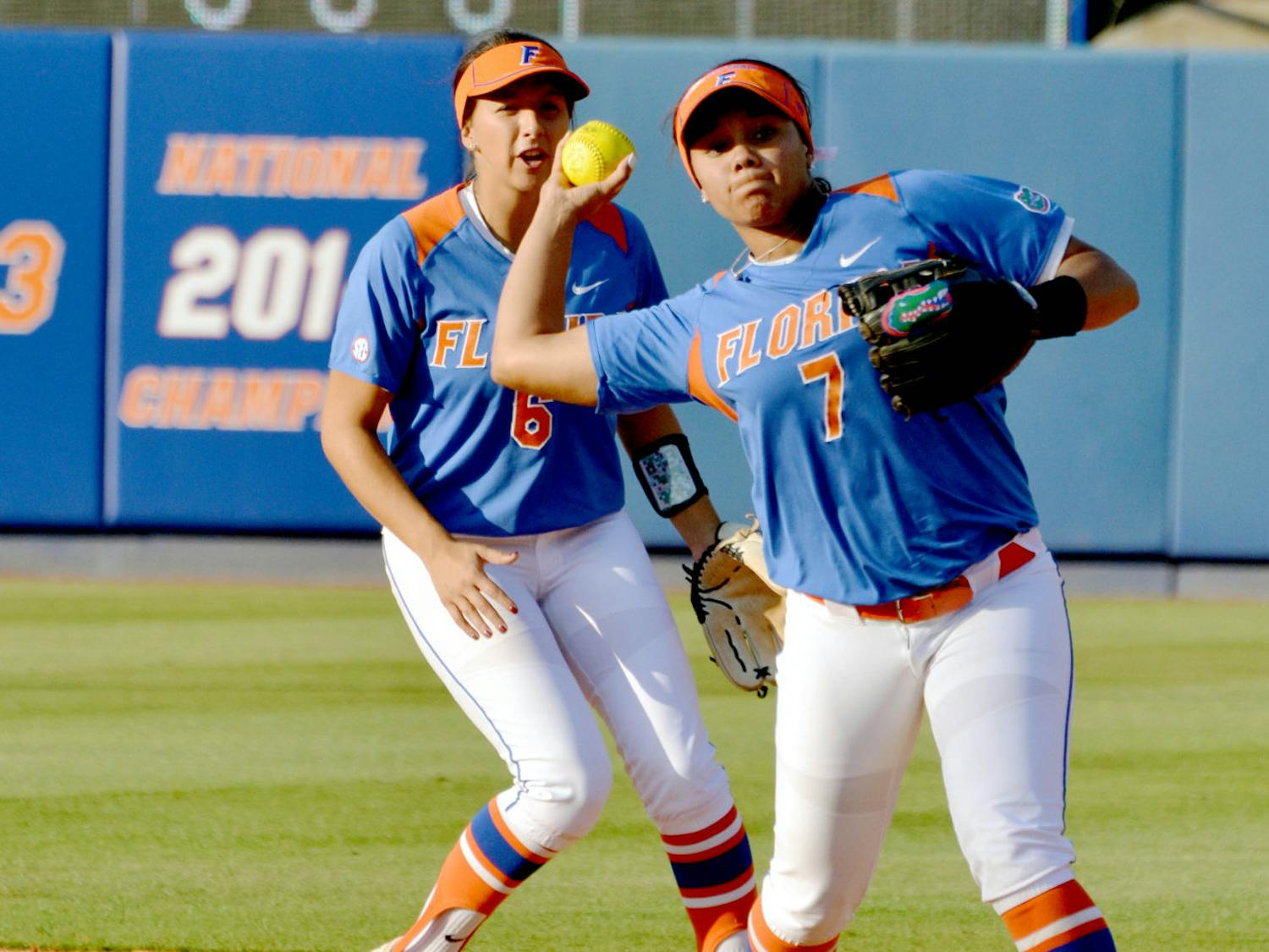 Kelsey Stewart throws to first base during UF's 2-1 win against UNF on April 1 at Katie Seashole Pressly Stadium.
