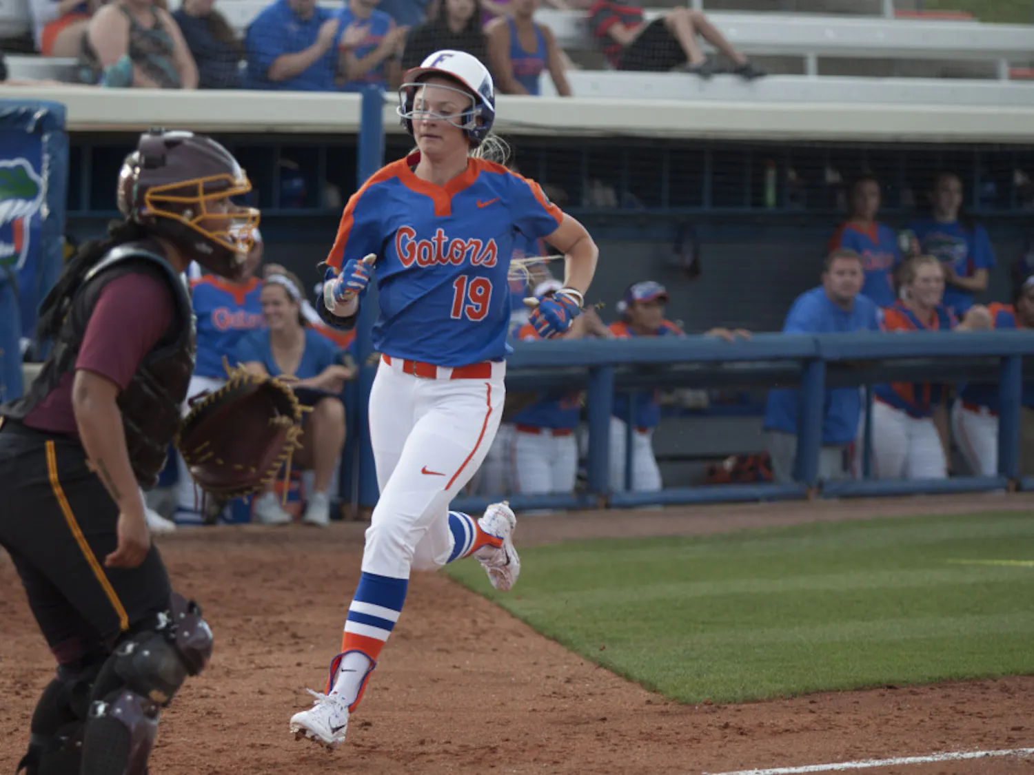 UF outfielder Chelsea Herndon scores a run during Florida's 15-7 win against Bethune-Cookman on March 29, 2017, at Katie Seashole Pressly Stadium.