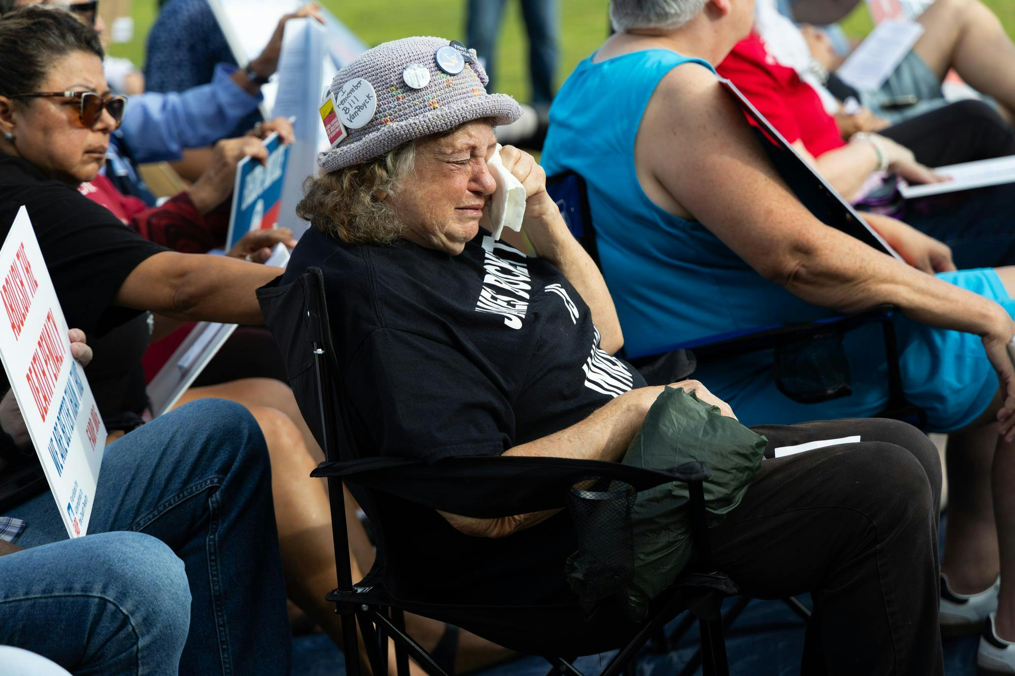 Helen Pajama cries while protesting the execution of Harold Gene Lucas, Tuesday, Sept. 1, 2026, at the Florida State Prison in Raiford, Fla. Lucas’ time of death was 6:18 p.m.