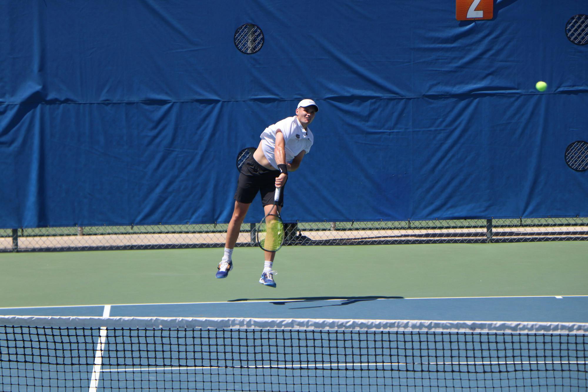 Sam Riffice against USF. Riffice advanced to the next round in the individual tournament Monday.