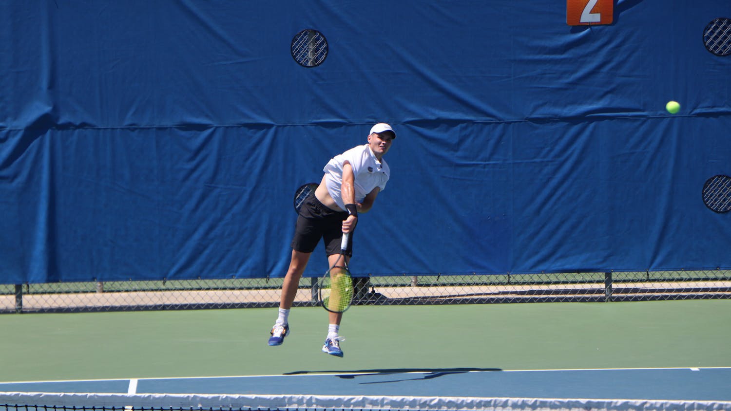 Sam Riffice against USF. Riffice advanced to the next round in the individual tournament Monday.