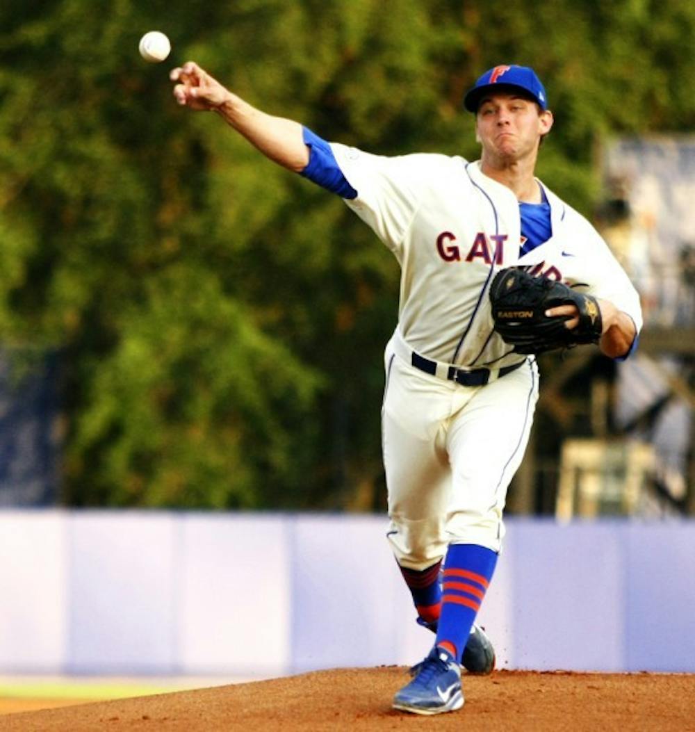 <p>Jonathon Crawford tossed six scoreless innings in the Gators' 7-0 victory against the Tigers Friday night in Gainesville.</p>