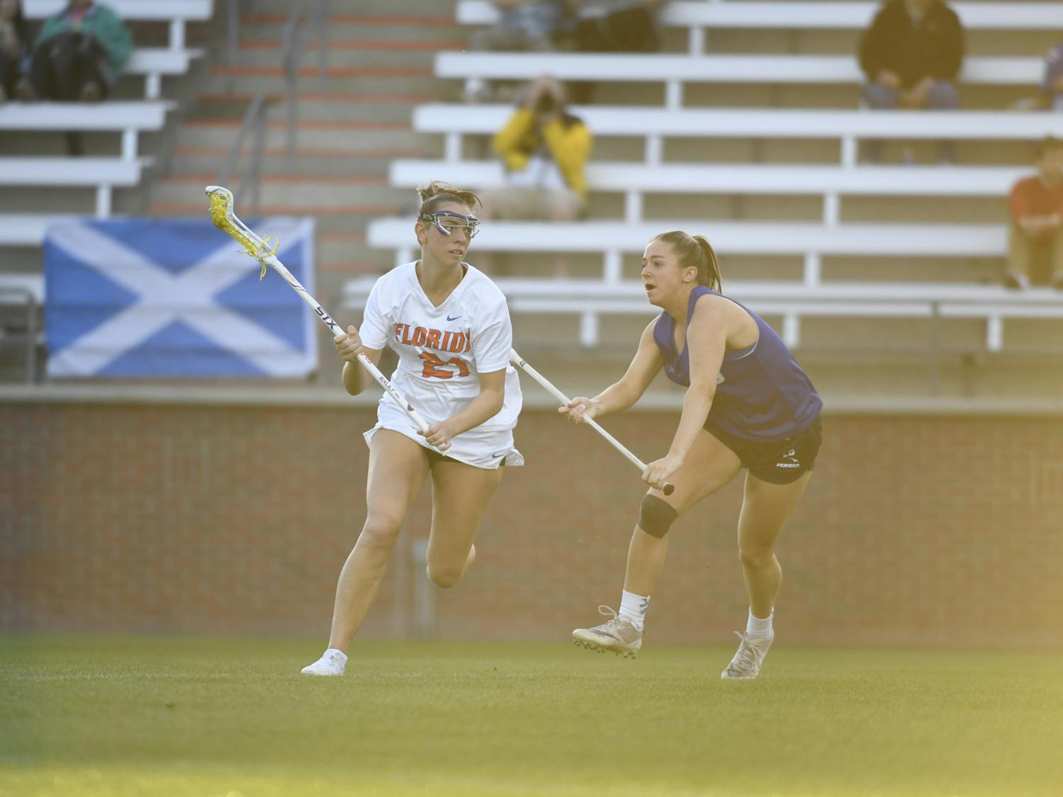 Senior attacker Ashley Gonzalez looks to score during Florida’s 22-2 win over the Scotland National Team on Wednesday, February 14, 2024. 