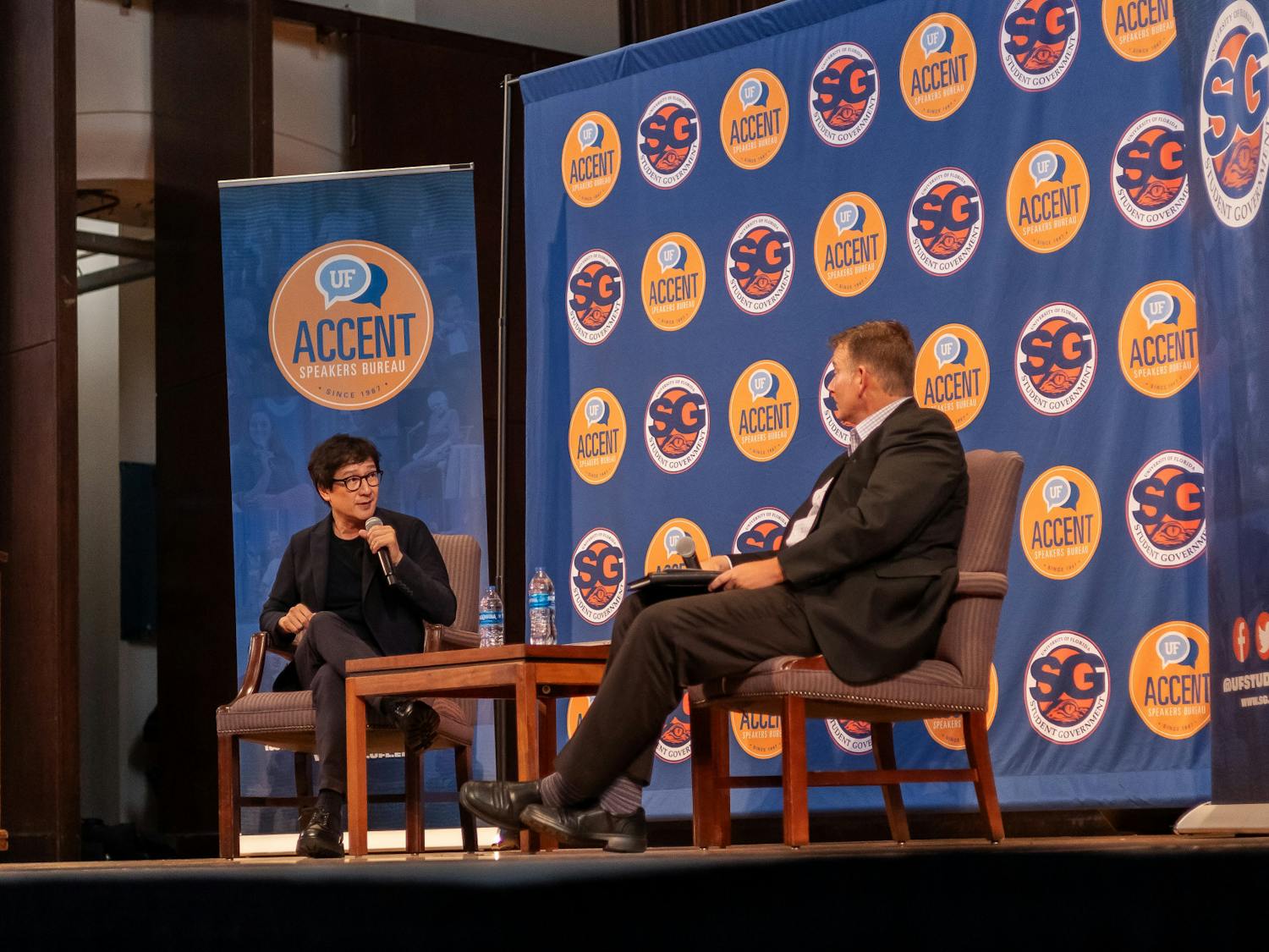 Actor and Academy Award winner Ke Huy Quan speaks to students at the University of Florida on Sept. 17, 2024. Quan is known for his roles in Indiana Jones and the Temple of Doom, and more recently, Everything Everywhere All At Once.