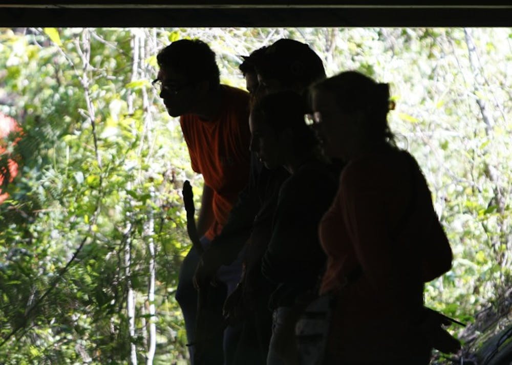 <p>UF students and volunteers search a creek under the bridge off of Southwest 20th Avenue on Tuesday afternoon. The group was looking for Christian Aguilar, 18, who has been missing since Thursday.</p>