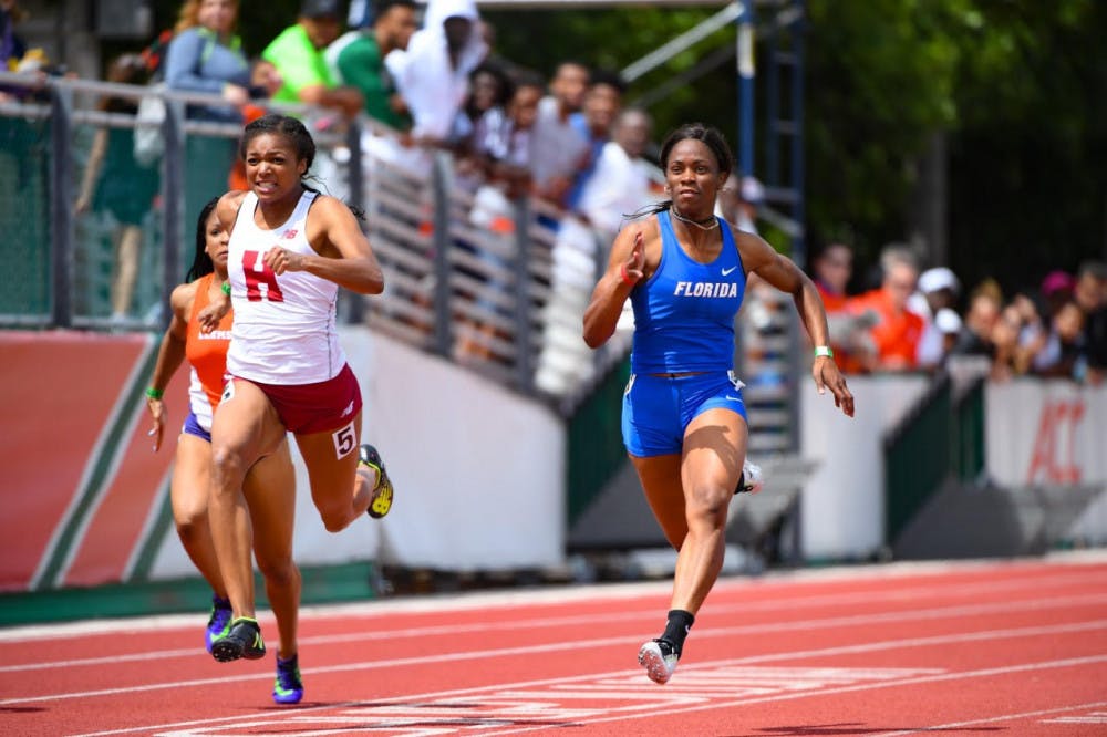UF sprinter Shayla Sanders runs the 100 meters at the Hurricane Collegiate Invitational on Saturday, March 25.