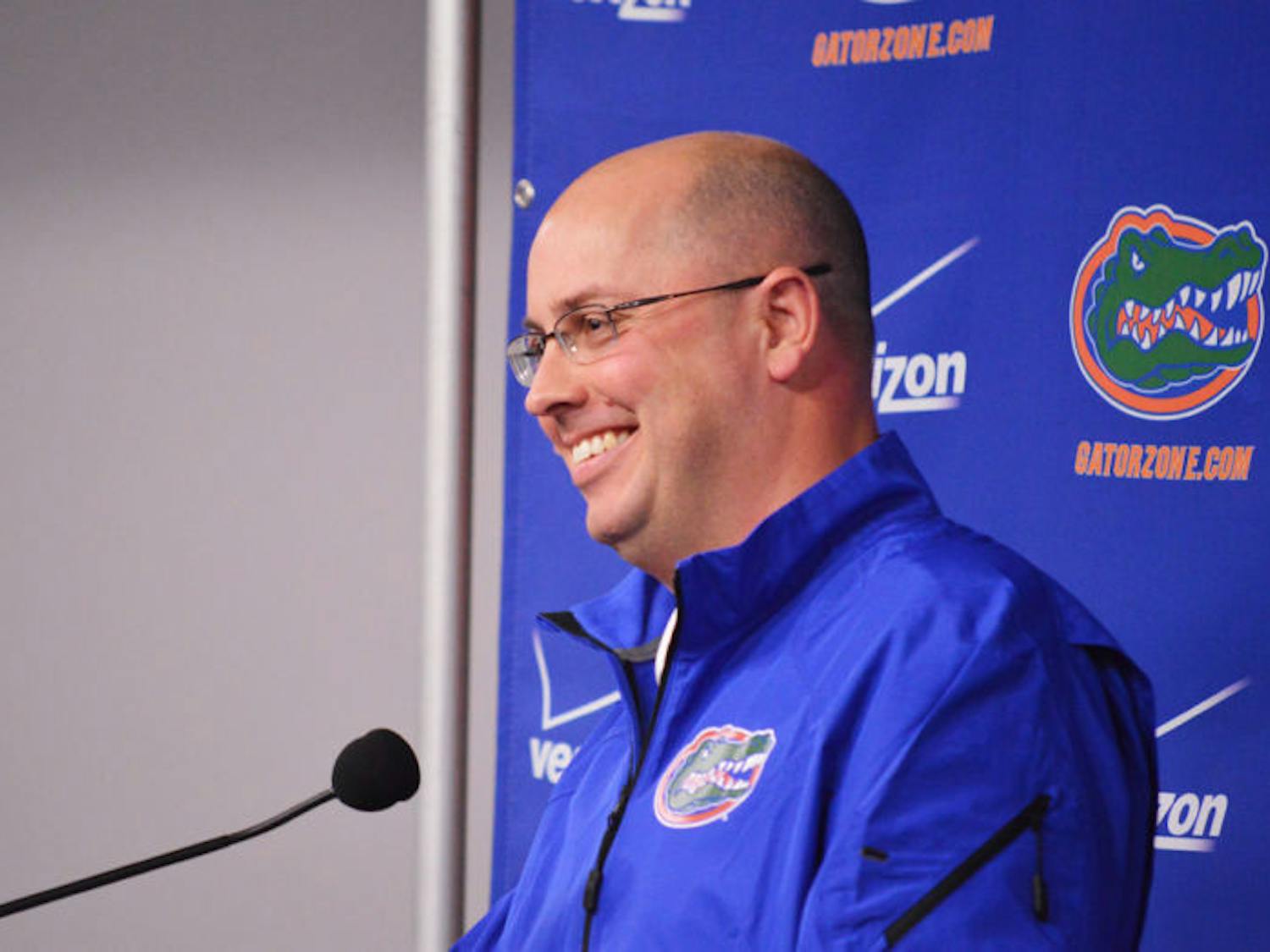 Offensive coordinator Kurt Roper addresses the media during his introductory press conference on Jan. 13. Four-star quarterback Sheriron Jones, who was recruited by Roper, committed to Florida on Sunday.