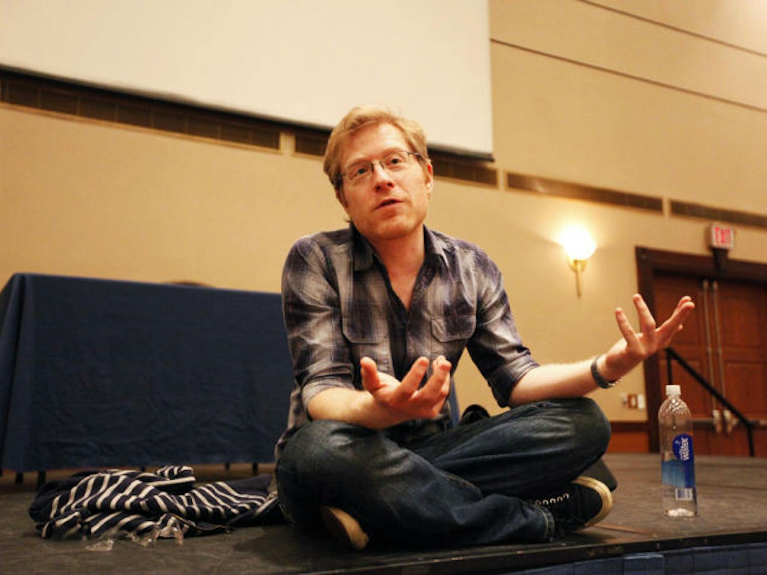 Actor Anthony Rapp, best known for his performance in the Broadway musical and film “Rent,” speaks to students in the Reitz Union Grand Ballroom on Thursday evening before his show.