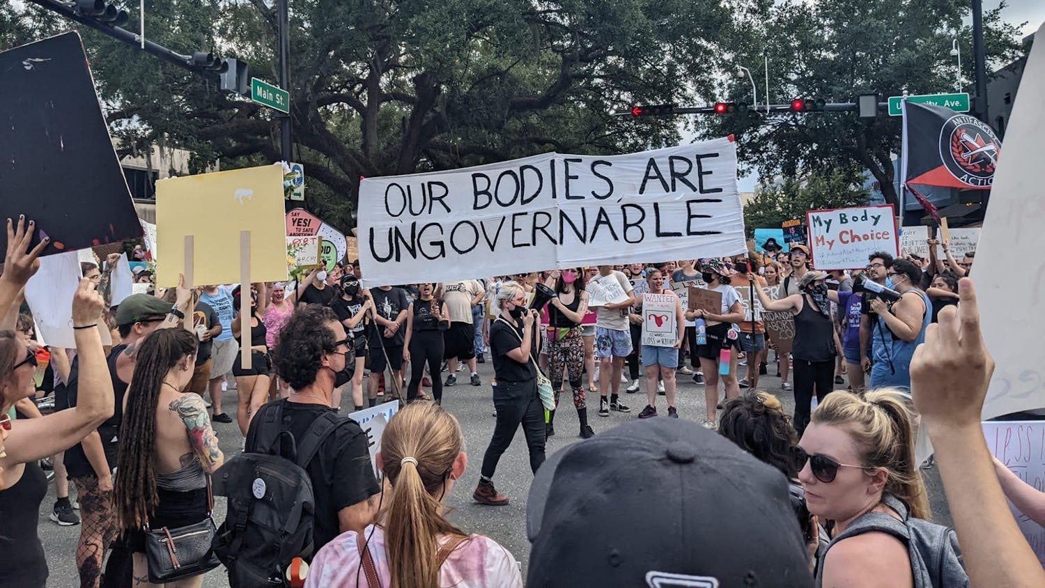 About ,1000 protestors march in Gainesville on Saturday, June 25, 2022 after the official announcement of the overturning of Roe v. Wade