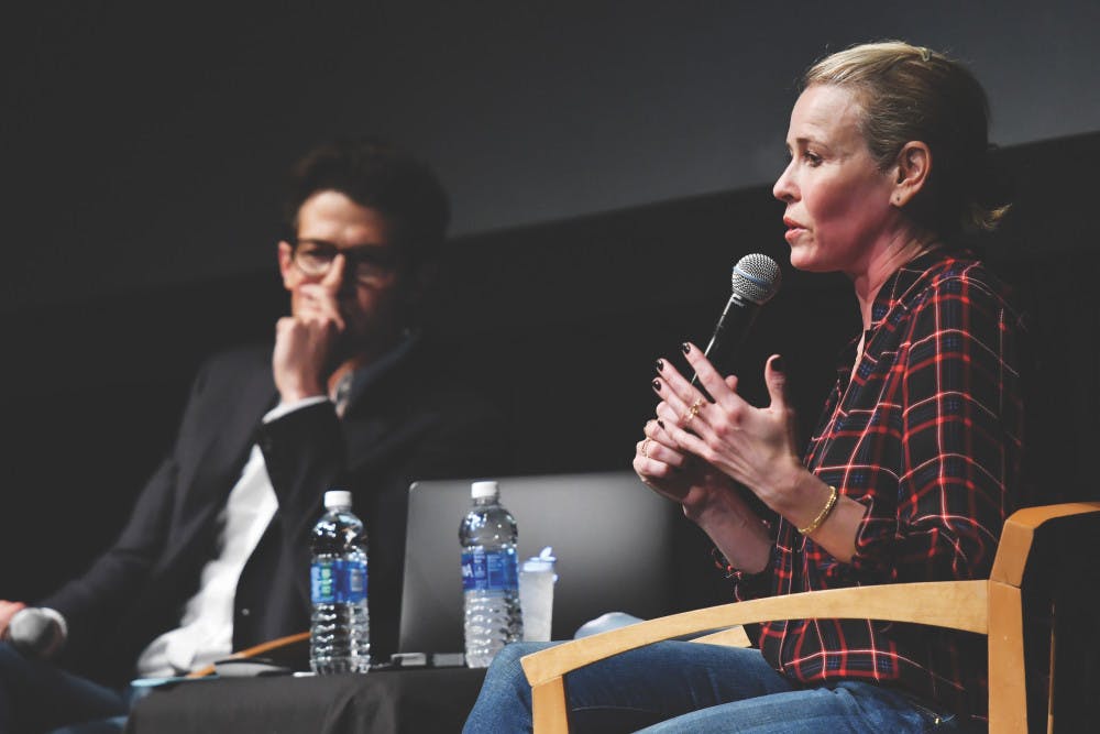 Chelsea Handler speaks at an event hosted by Accent Speakers Bureau and UF’s Jewish Student Union on Monday evening. The discussion was moderated by MSNBC correspondent Jacob Soboroff. 