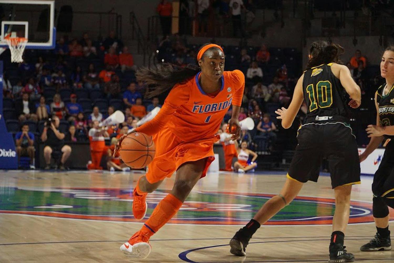 UF forward Ronni Williams dribbles the ball during Florida's 102-51 win over Southeastern Louisiana on Dec. 28, 2016, in the O'Connell Center.&nbsp;