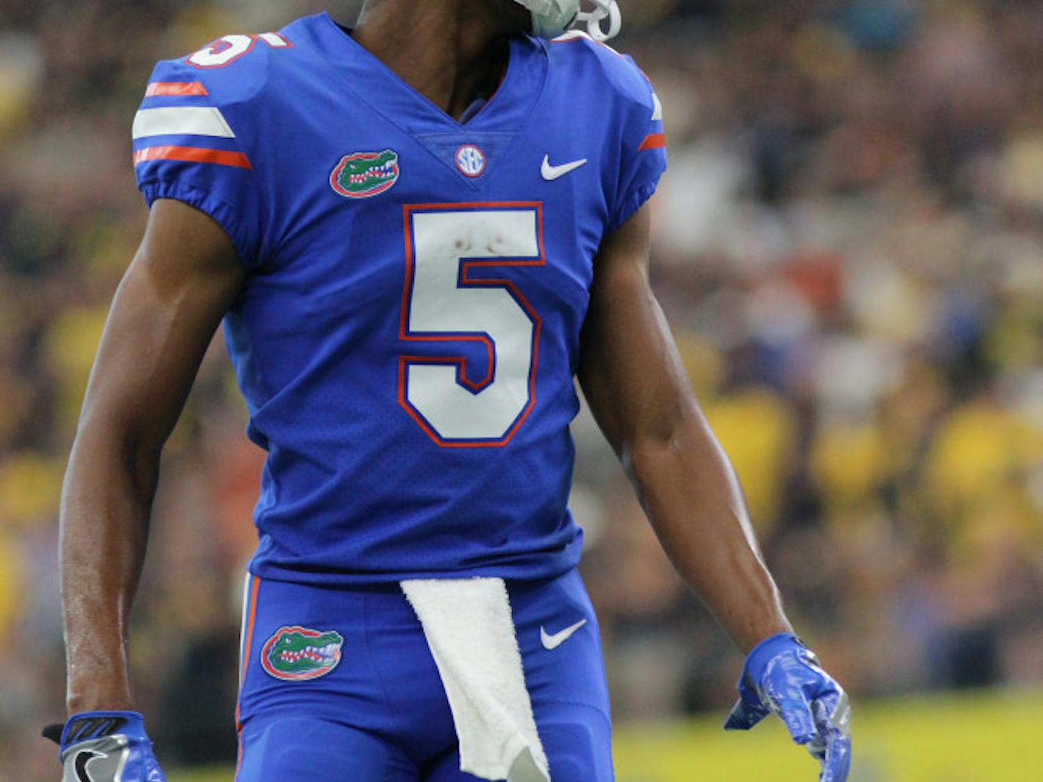 UF cornerback CJ Henderson stands during Florida's 33-17 loss against Michigan Sept. 2, 2017 at At&T Stadium in Arlington, Texas.