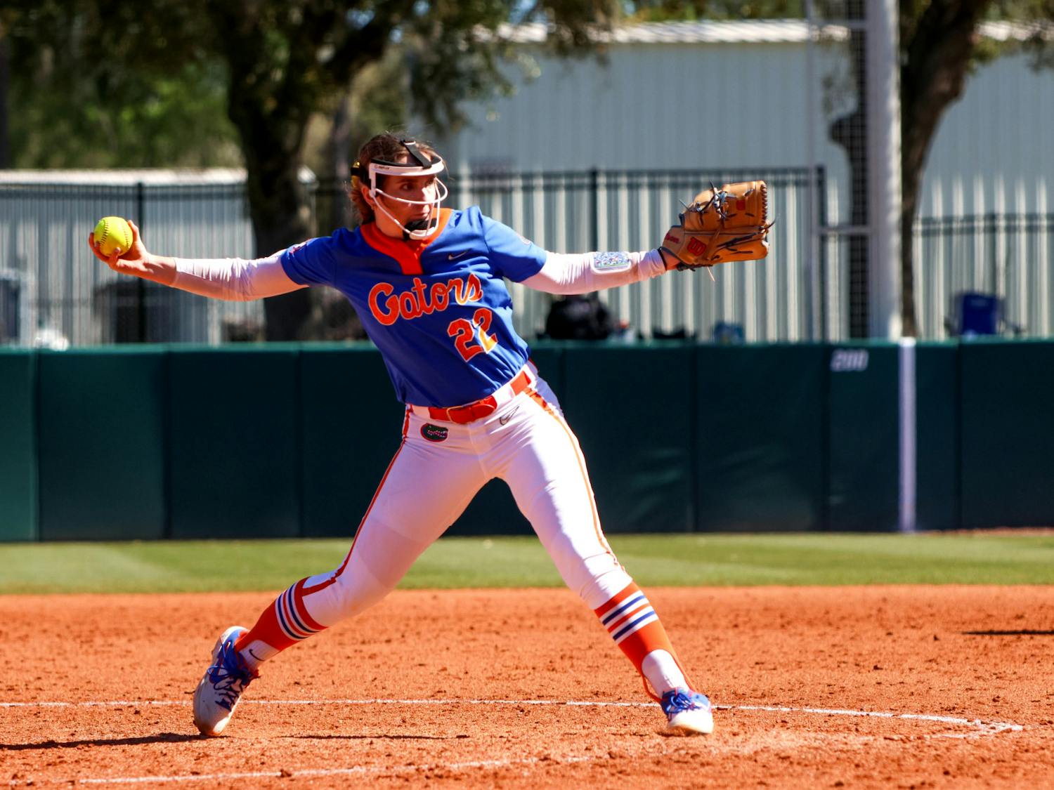 Pitcher Elizabeth Hightower throws a pitch against the Bowling Green Falcons in a 10-7 victory, Saturday, Feb. 18, 2023.