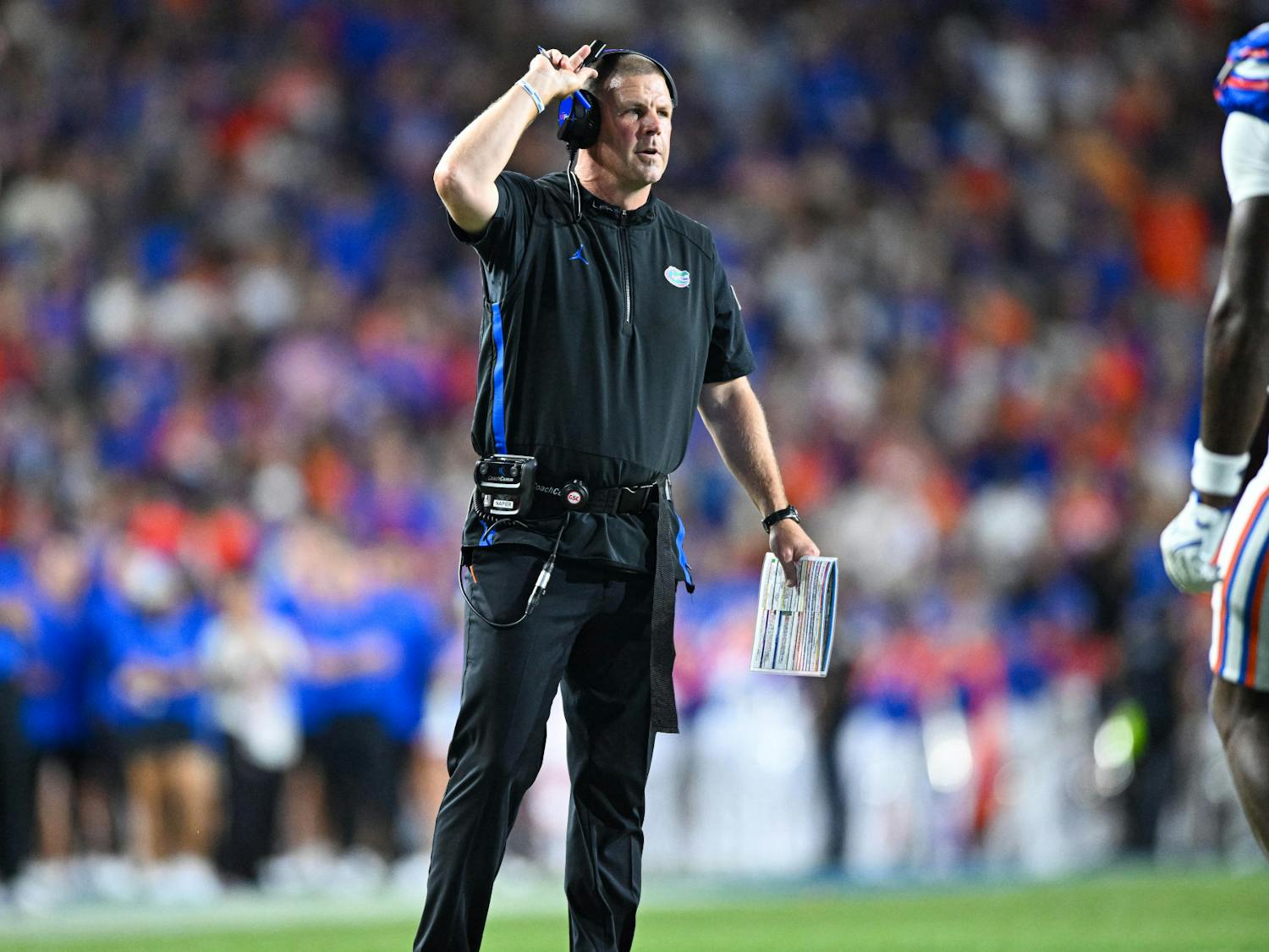 Florida Gators head coach Billy Napier during a football game between the Long Island Sharks and the Florida Gators on Saturday, Aug. 30, 2025, at Ben Hill Griffin Stadium in Gainesville, Fla.