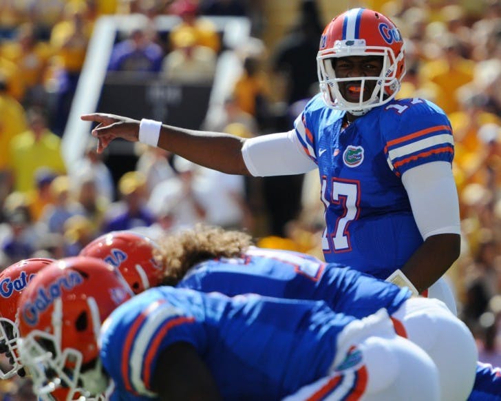 Quarterback Jacoby Brissett makes a pre-snap adjustment during last year’s game against LSU. Brissett and fellow sophomore Jeff Driskel, both top-five recruits at the position, are battling for the starting job.