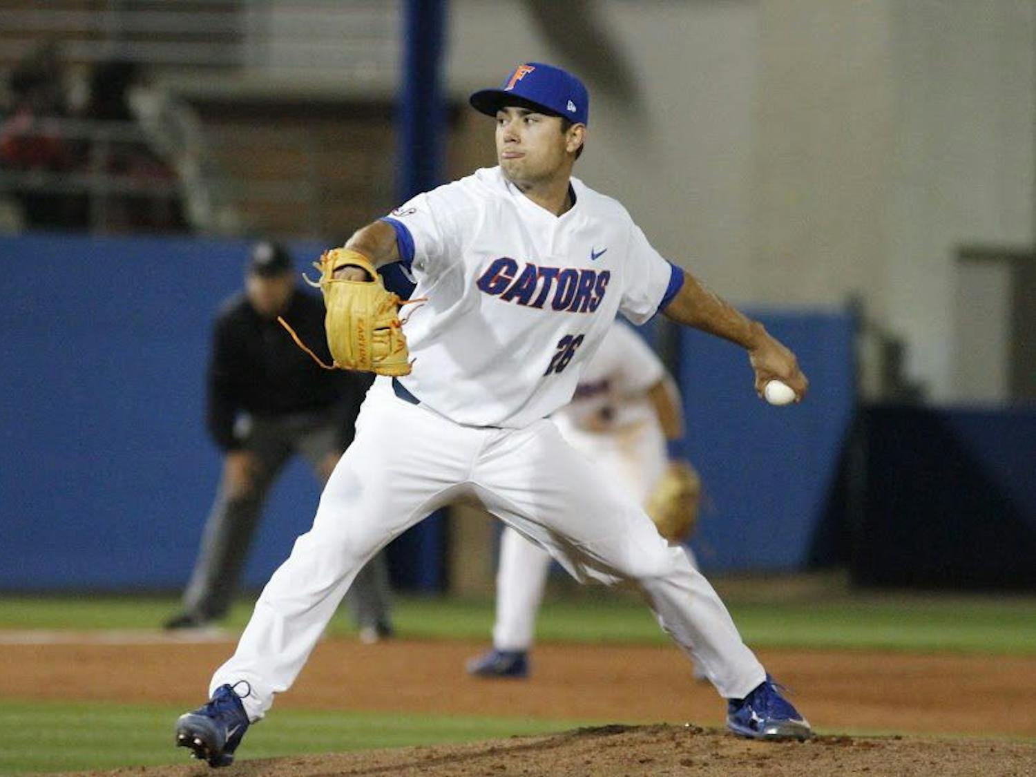 UF junior Nick Horvath throws a pitch during Florida's 5-4 win against William & Mary on Feb. 17, 2017, at McKethan Stadium.