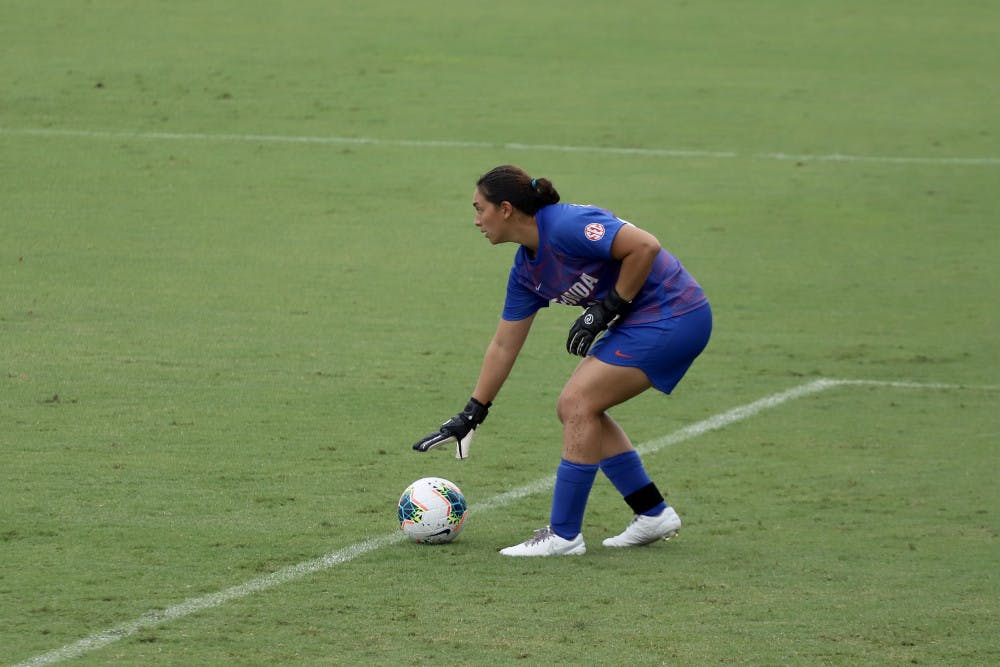 UF goalkeeper Susi Espinoza puts down a goal kick in Florida’s win against Georgia. She had four saves over the course of the game.