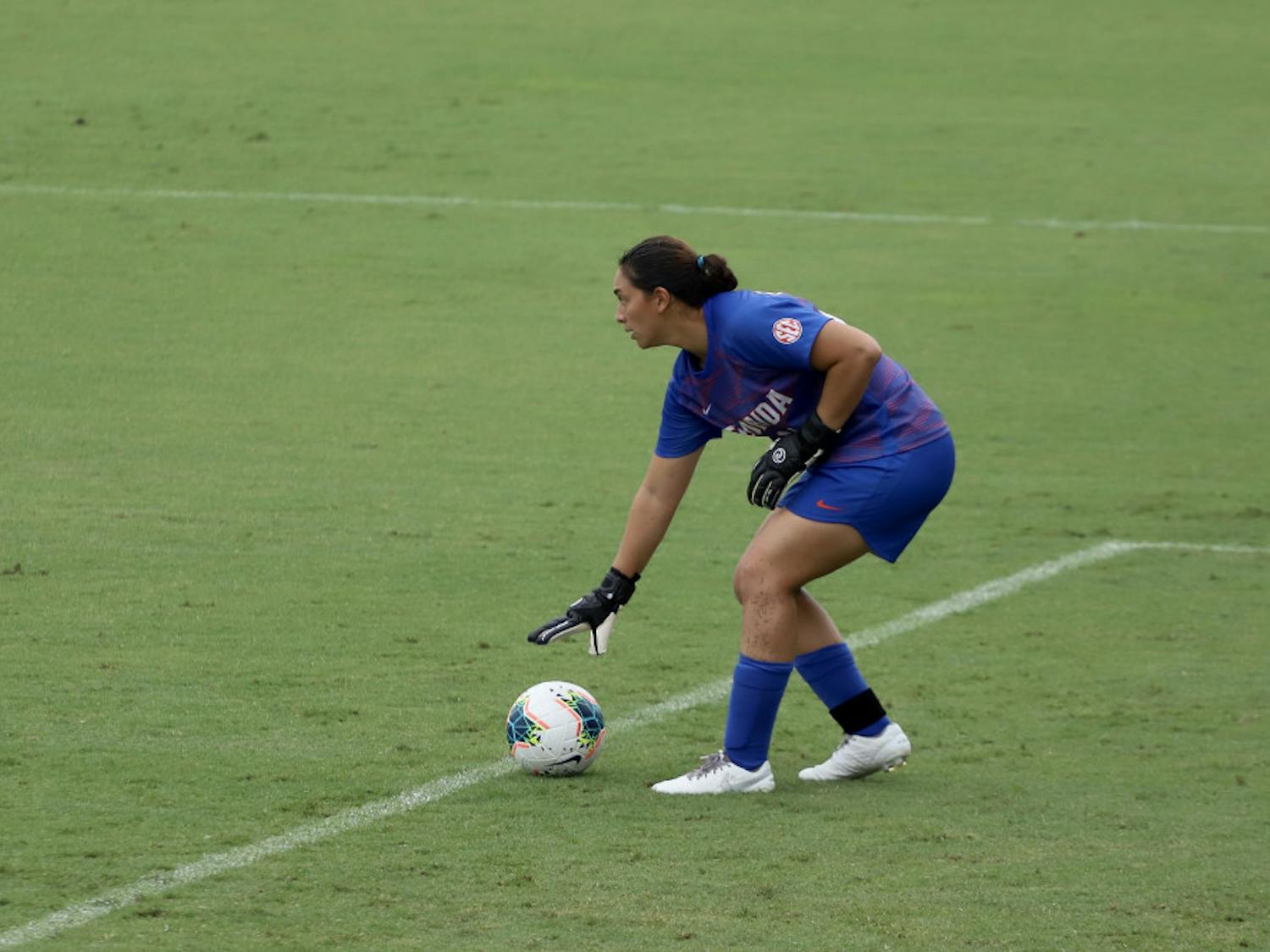 UF goalkeeper Susi Espinoza puts down a goal kick in Florida’s win against Georgia. She had four saves over the course of the game.