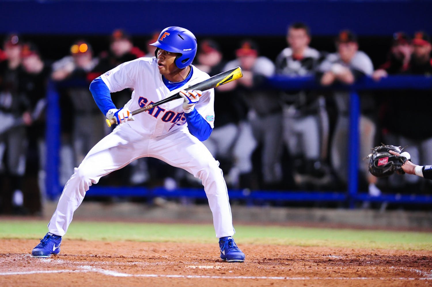 Buddy Reed looks to bunt during Florida's 4-0 win over Maryland.