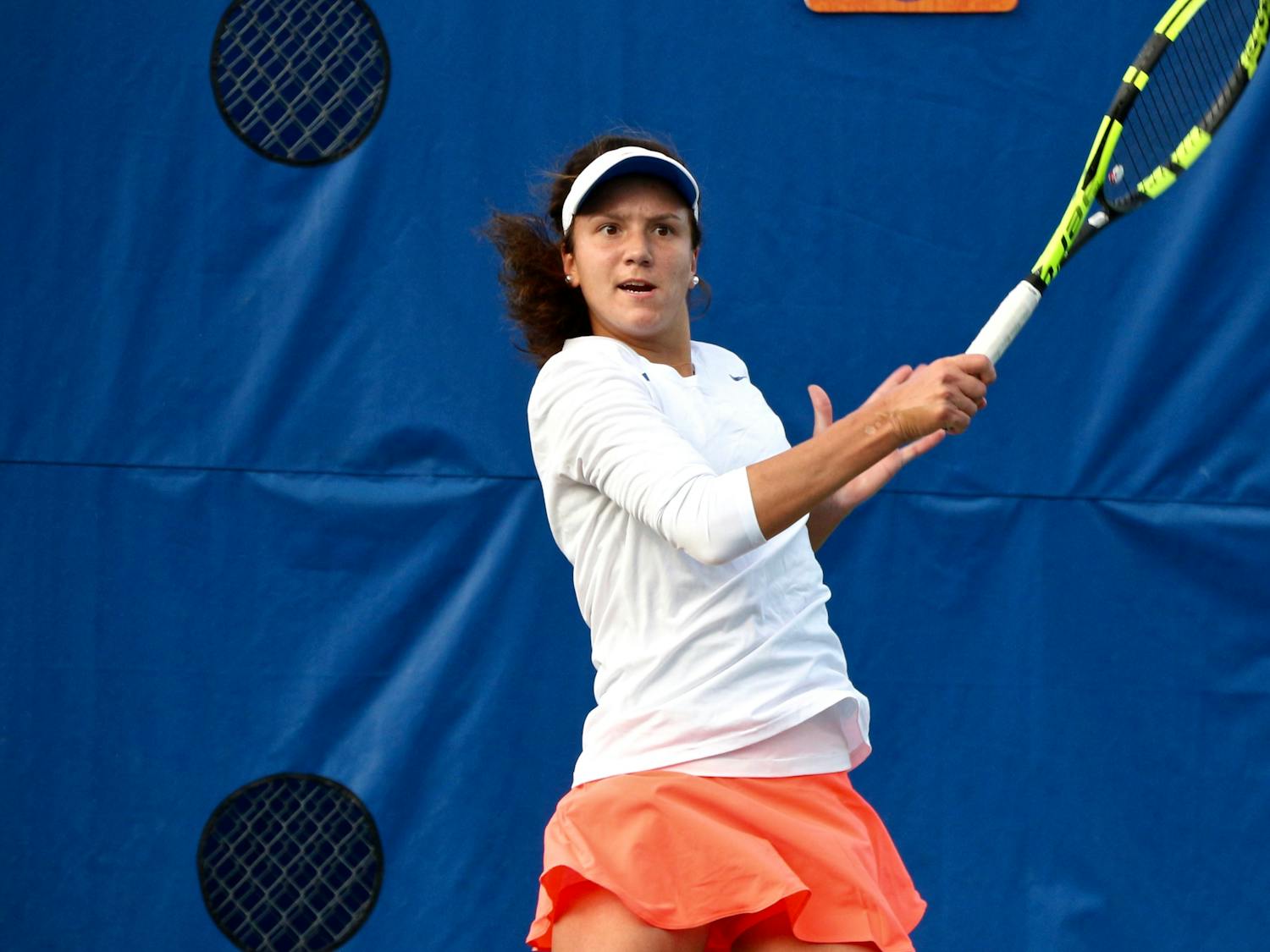 Senior Anna Danilina is one of three seniors to play in dual-match meets this season. Florida's freshmen were swept by FSU during singles play Saturday night.