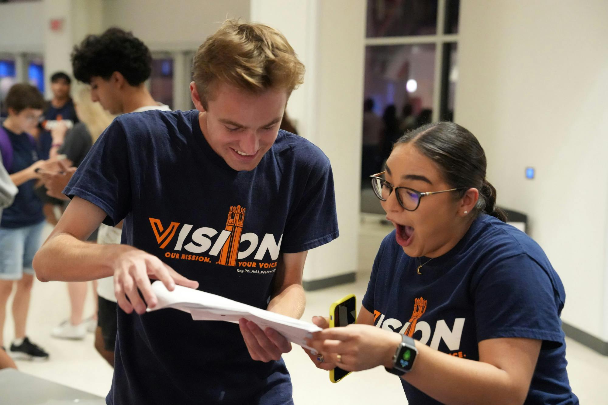 Members of Vision Party look over the election results in the J. Wayne Reitz Union Student Union Reitz Student Union on Wednesday, Oct. 4, 2023. 