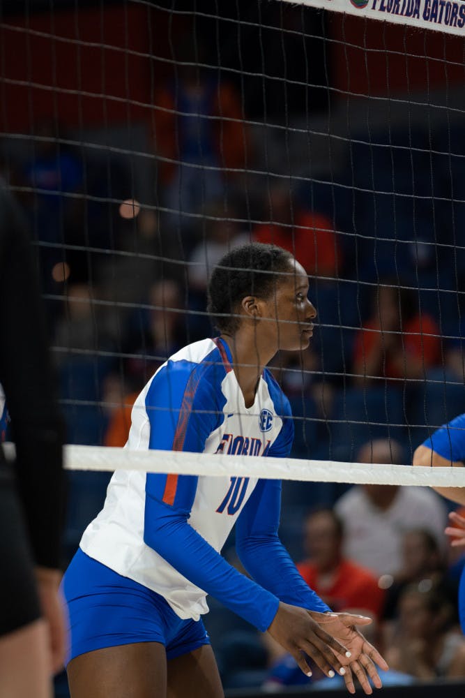 Middle blocker Taelor Kellum led the Gators in blocks (5) in their four-set triumph over Army Saturday night. Kellum also registered nine kills, good for third on the team. 