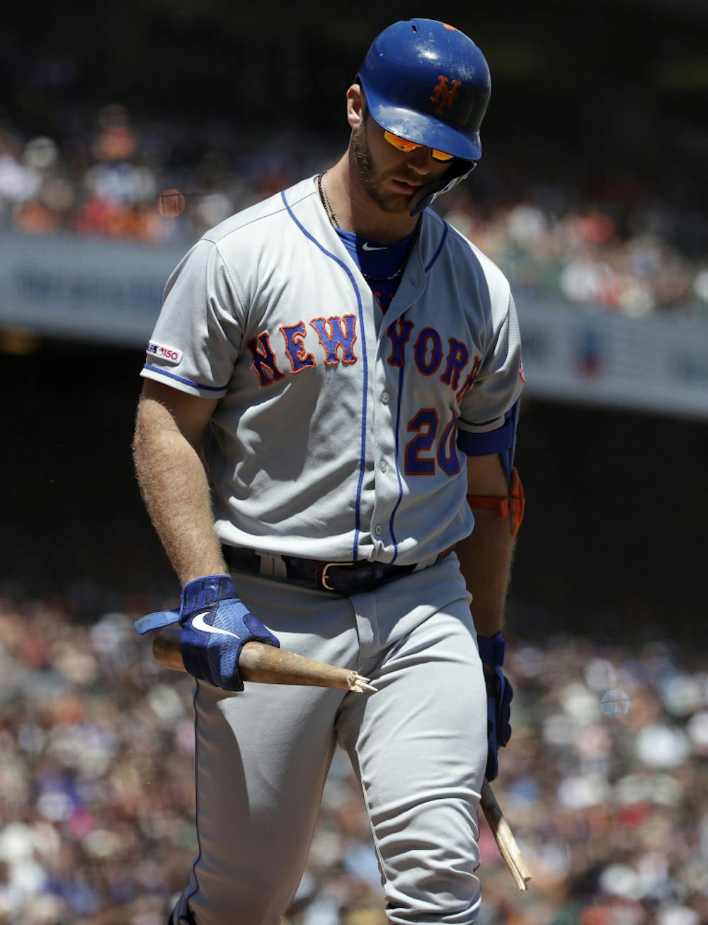 <p><span id="docs-internal-guid-1beb0f7a-7fff-cb9a-765a-2689f1f5ea1f"><span>Pete Alonso, one of the few bright spots of this Mets season, looks down in frustration after striking out earlier this month.</span></span></p>