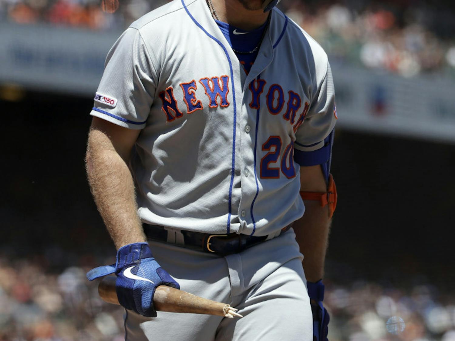 Pete Alonso, one of the few bright spots of this Mets season, looks down in frustration after striking out earlier this month.