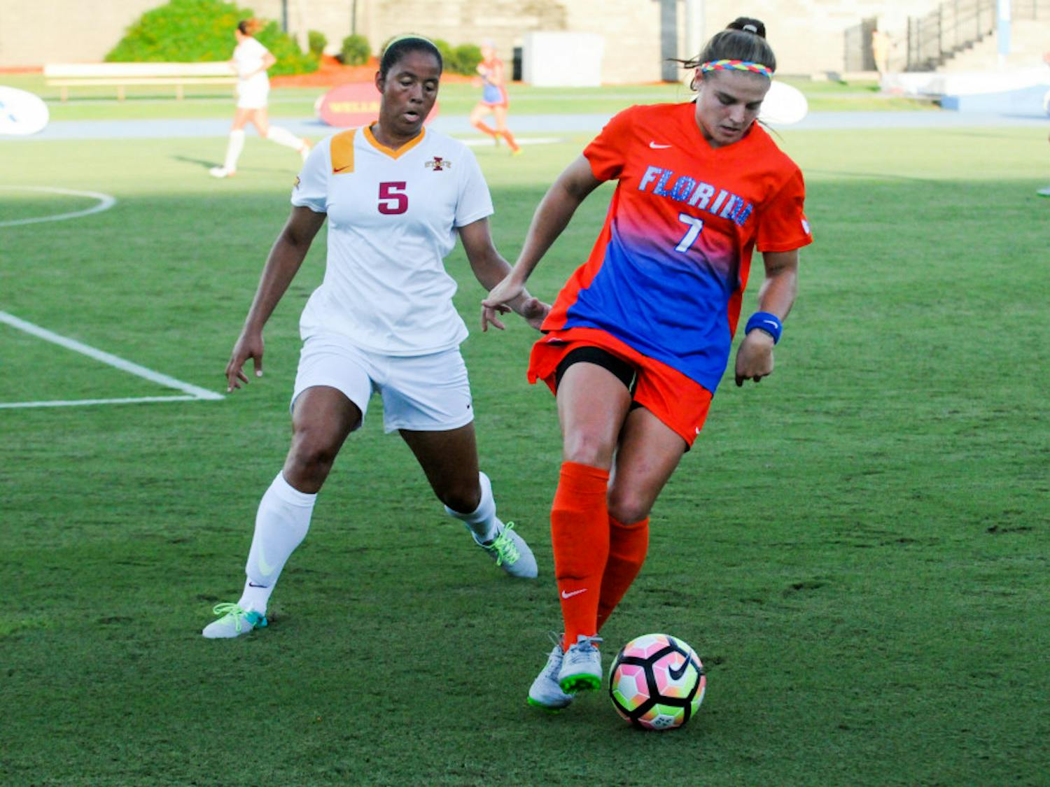 Savannah Jordan dribbles the ball during Florida's 5-2 win over Iowa State on Aug. 19 at James G. Pressly Stadium.