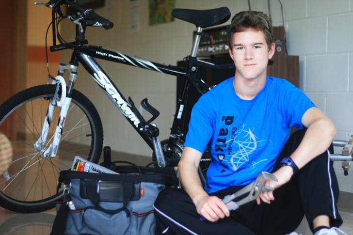 Corey Nickels, an 18-year-old electrical engineering sophomore, fixes and donates abandoned bicycles.