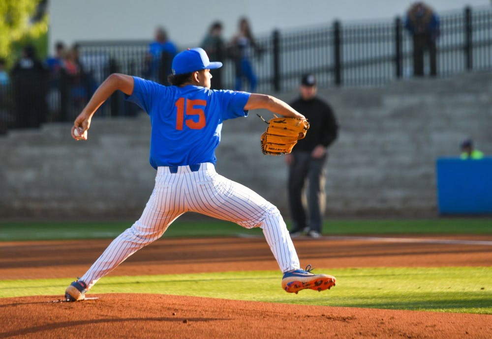 Florida pitcher Jordan Butler relieved Tommy Mace in the sixth inning, walking two batters and hitting another with a pitch before he was pulled.
&nbsp;