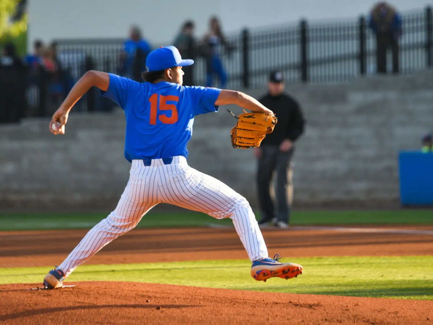 Florida pitcher Jordan Butler relieved Tommy Mace in the sixth inning, walking two batters and hitting another with a pitch before he was pulled.
