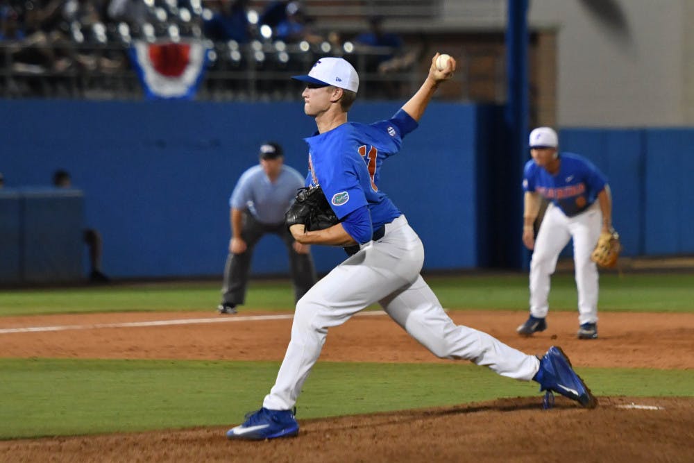 Florida pitcher Brady Singer pitches during UF's 6-2 loss against Bethune-Cookman in the NCAA Regional on June 4, 2017, at McKethan Stadium.