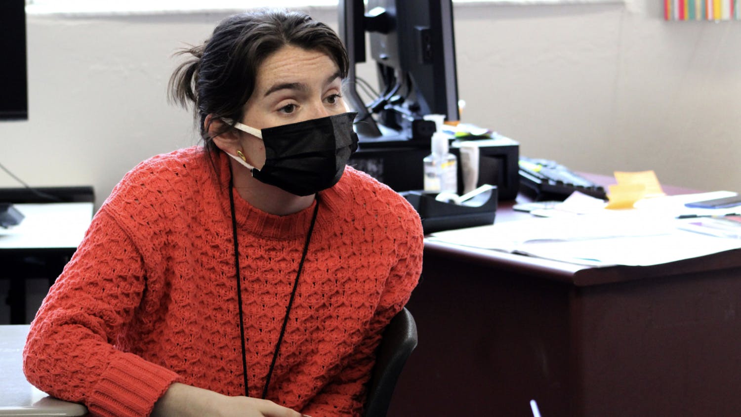 English teacher Cassidy Klein is seen teaching inside the A. Quinn Jones Center on Thursday, Jan. 20.