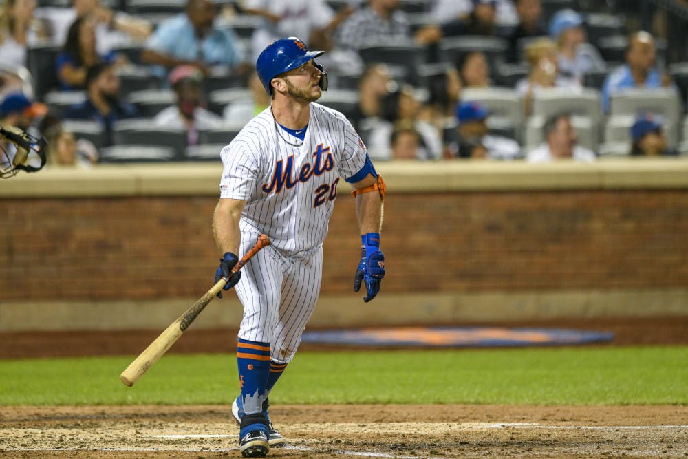 Pete Alonso leads all rookies with 34 home runs and 77 RBIs.