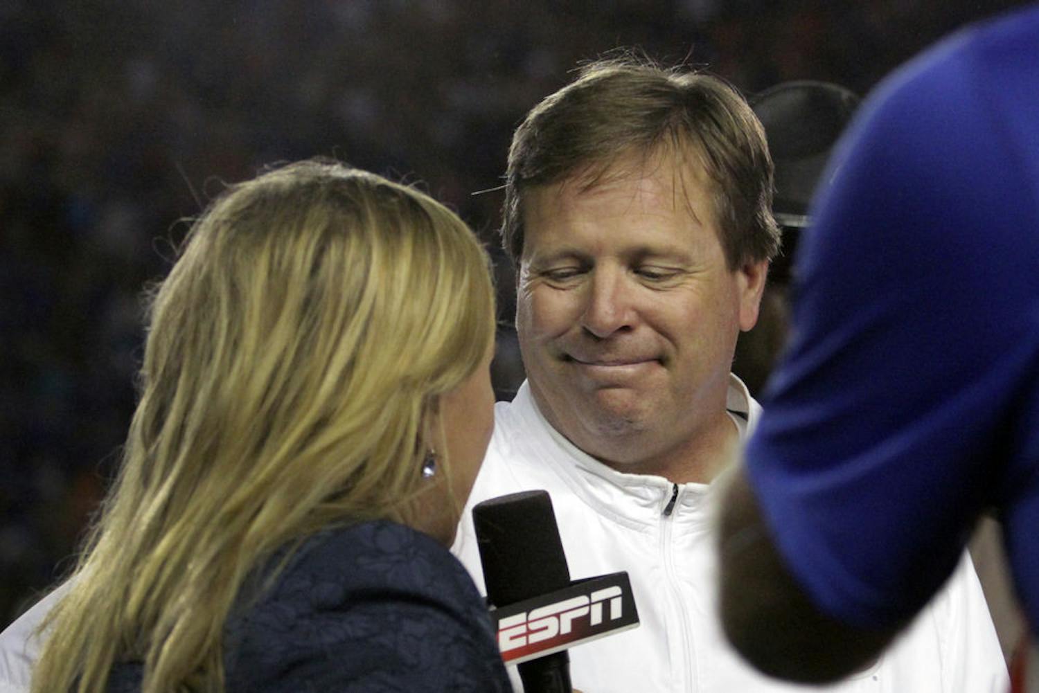 UF coach Jim McElwain speaks to ESPN's Holly Rowe following Florida's 38-10 win against Ole Miss on Sept. 3, 2015, at Ben Hill Griffin Stadium.