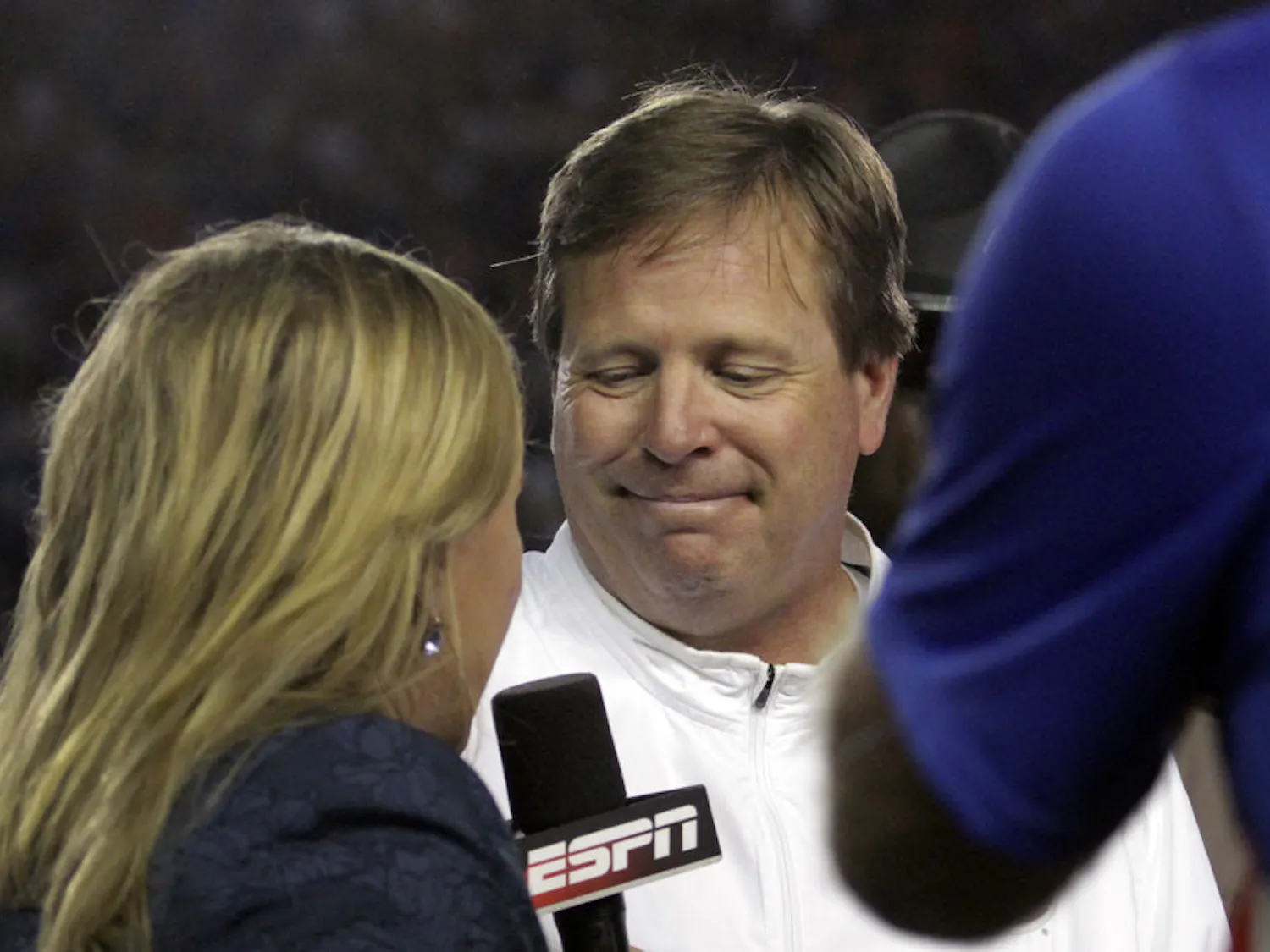 UF coach Jim McElwain speaks to ESPN's Holly Rowe following Florida's 38-10 win against Ole Miss on Sept. 3, 2015, at Ben Hill Griffin Stadium.