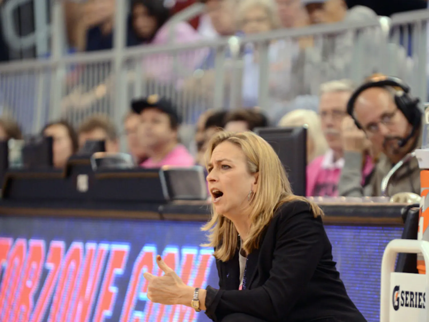 Amanda Butler reacts to a play during Florida’s 87-54 win against Alabama on Feb. 3, 2013, in the O’Connell Center. The Gators are down to seven active players on the roster.