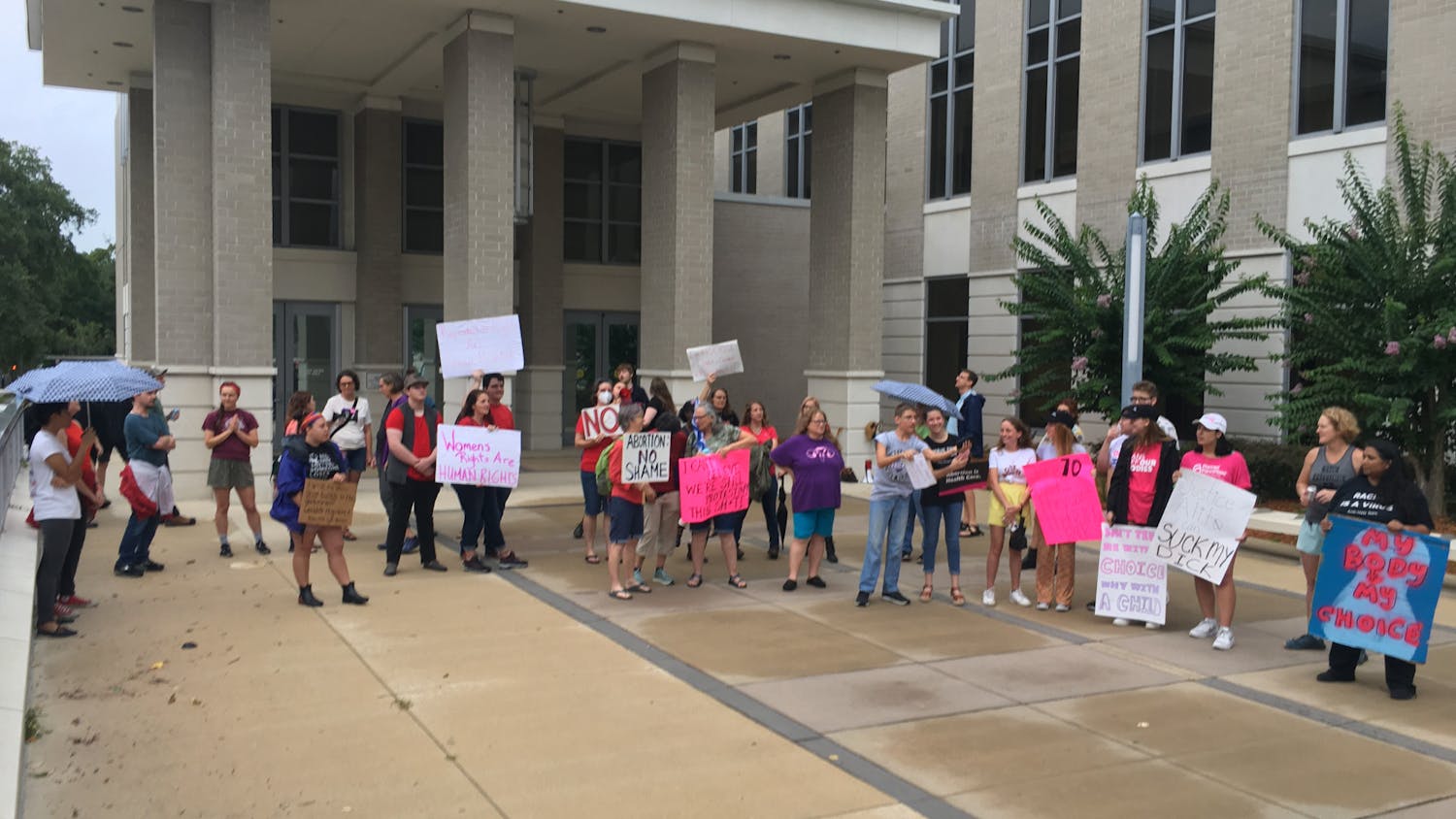 Protesters gather outside of the Stephan P. Mickle, Sr., Criminal Courthouse to protest the Supreme Court decision to overturn Roe v. Wade Friday, June 24, 2022.