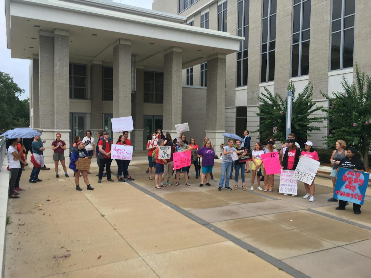 Protesters gather outside of the Stephan P. Mickle, Sr., Criminal Courthouse to protest the Supreme Court decision to overturn Roe v. Wade Friday, June 24, 2022.